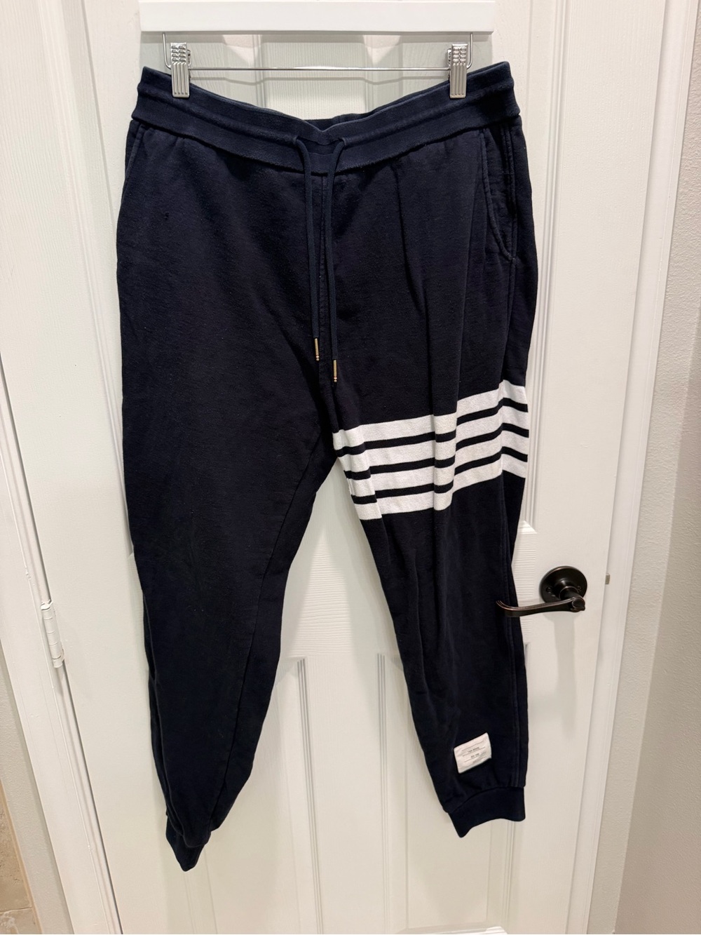Thom Browne New York Navy Classic Loopback 4-Bar Sweatpants - Size 4 (XL)